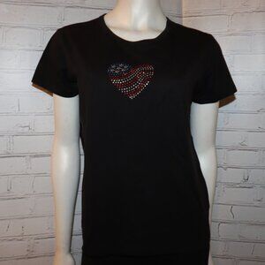 🖤✨ White Stag Tee · Rhinestone Flag Heart · Size L